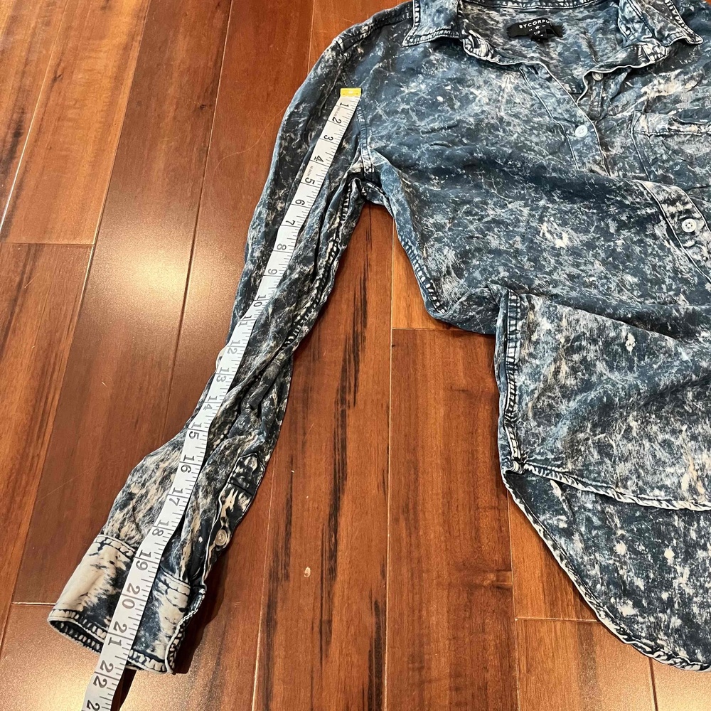 BYCORPUS Blue Shirt Tie Dye Marled Pattern Long Sleeve Collar Button Down Sz S - Picture 7 of 7